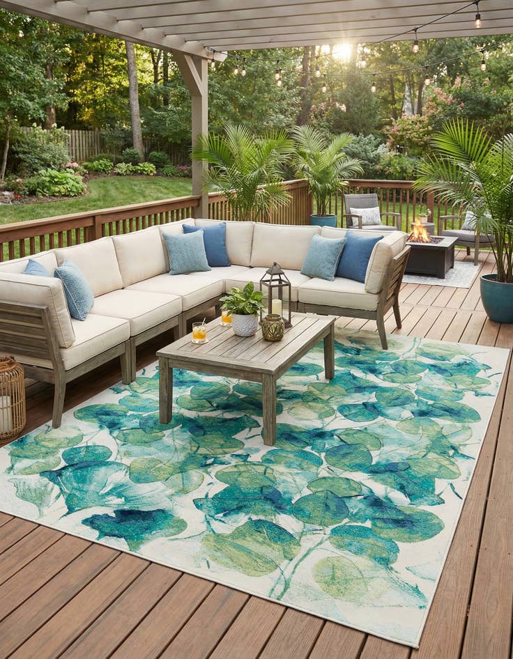 Detail image of 10' x 14' 2  Washable Botanical Indoor / Outdoor Rug
