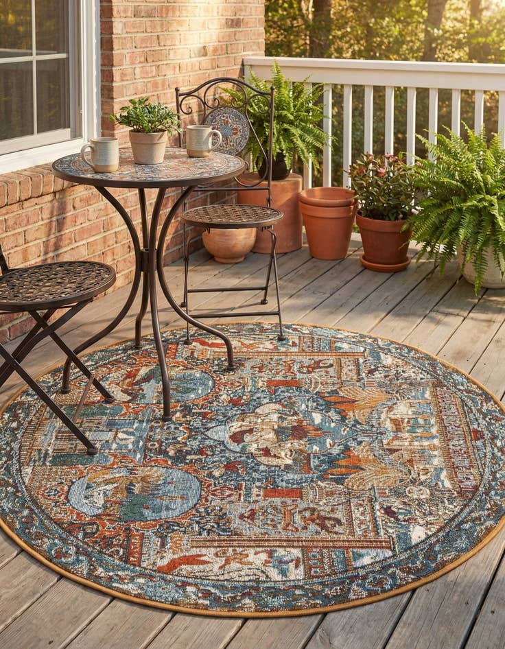 Detail image of 4' x 4'  Washable Traditional Indoor / Outdoor Round Rug