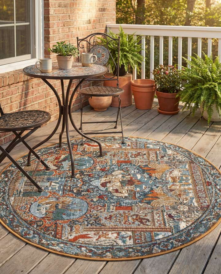 4' x 4' Easy-Clean Traditional Indoor / Outdoor Round Rug