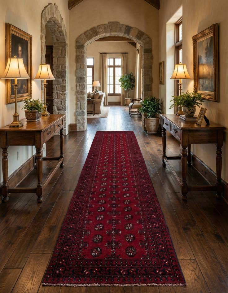 Detail image of 2' 8 x 16'  Hand Knotted Afghan Akhche Wool Runner Rug