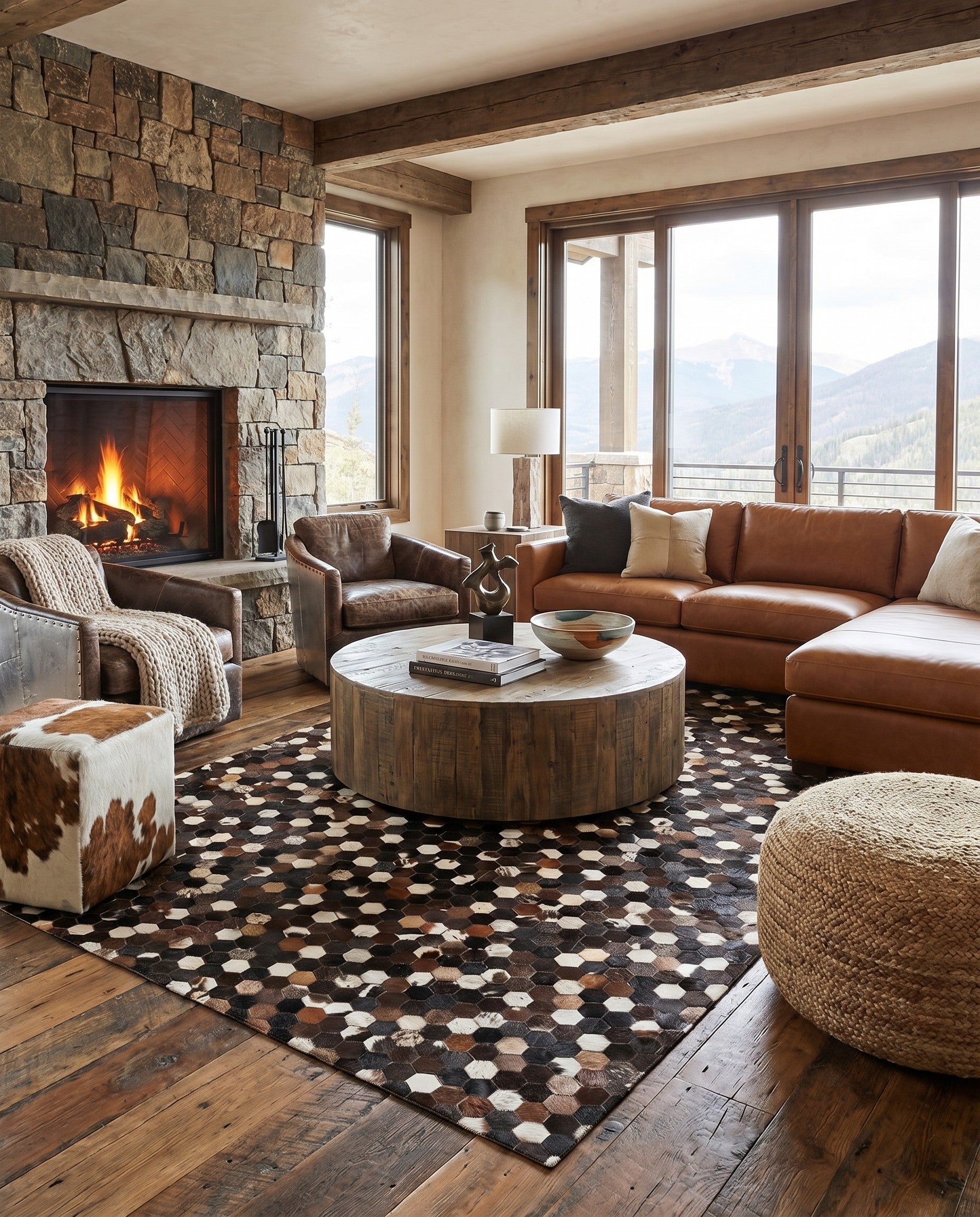 5' 2 x 8' Cowhide Leather Rug