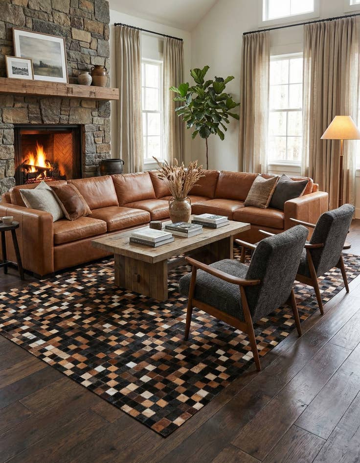 Detail image of  5' 1 x 7' 10 Cowhide Leather Rug