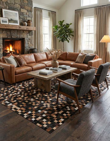 5' 1 x 7' 10 Cowhide Leather Rug