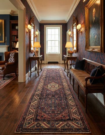 3' 8 x 10' 7 Hand Knotted Hossainabad Persian Wool Runner Rug