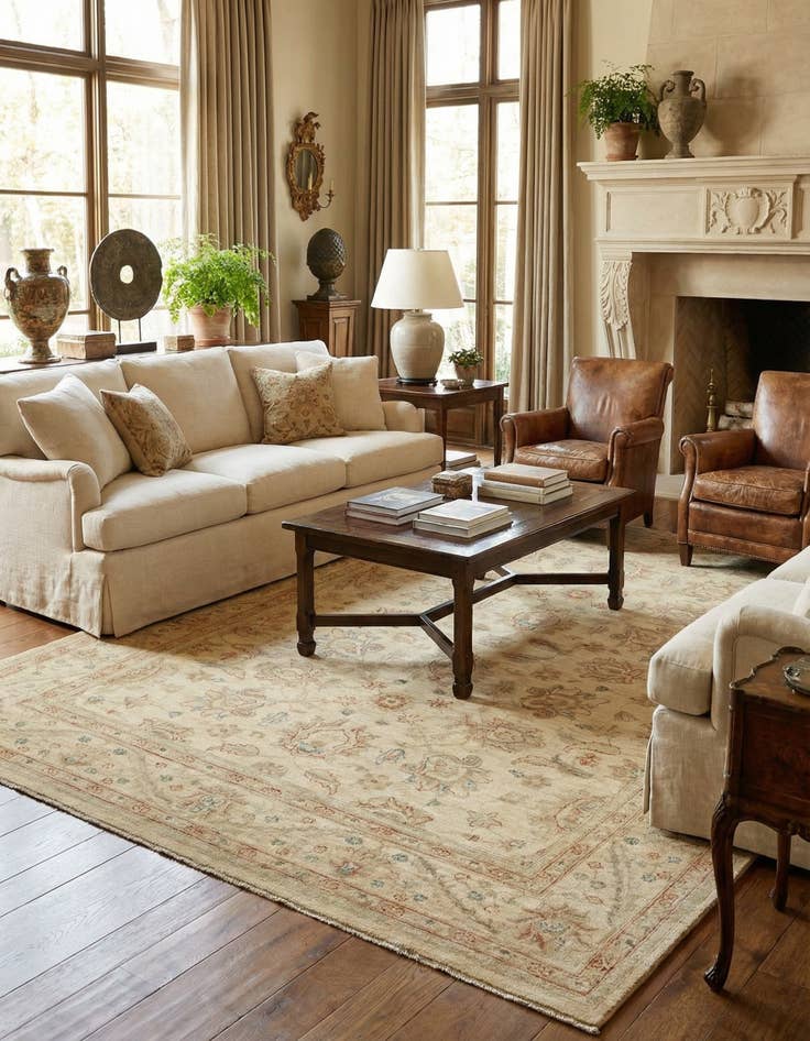 Detail image of 6' 7 x 8' 6  Hand Knotted Peshawar Ziegler Rug