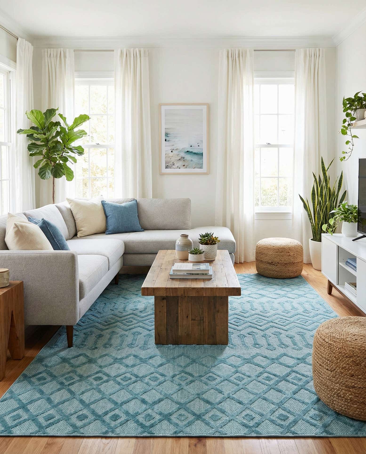 9' x 12' Easy-Clean Trellis Textured Indoor / Outdoor Rug