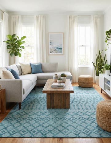 9' x 12' Easy-Clean Trellis Textured Indoor / Outdoor Rug