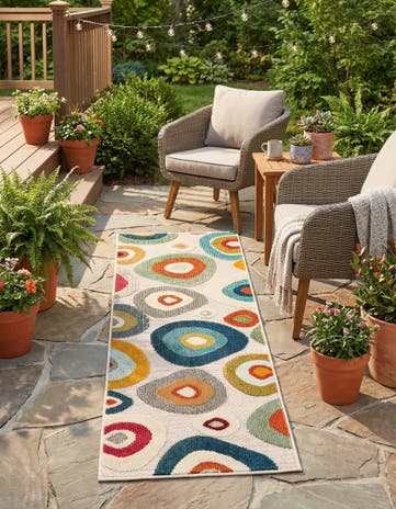 Multi Beige Easy-Clean Casablanca Indoor / Outdoor Runner Rug