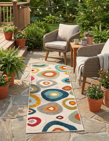 Multi Beige Easy-Clean Casablanca Indoor / Outdoor Runner Rug