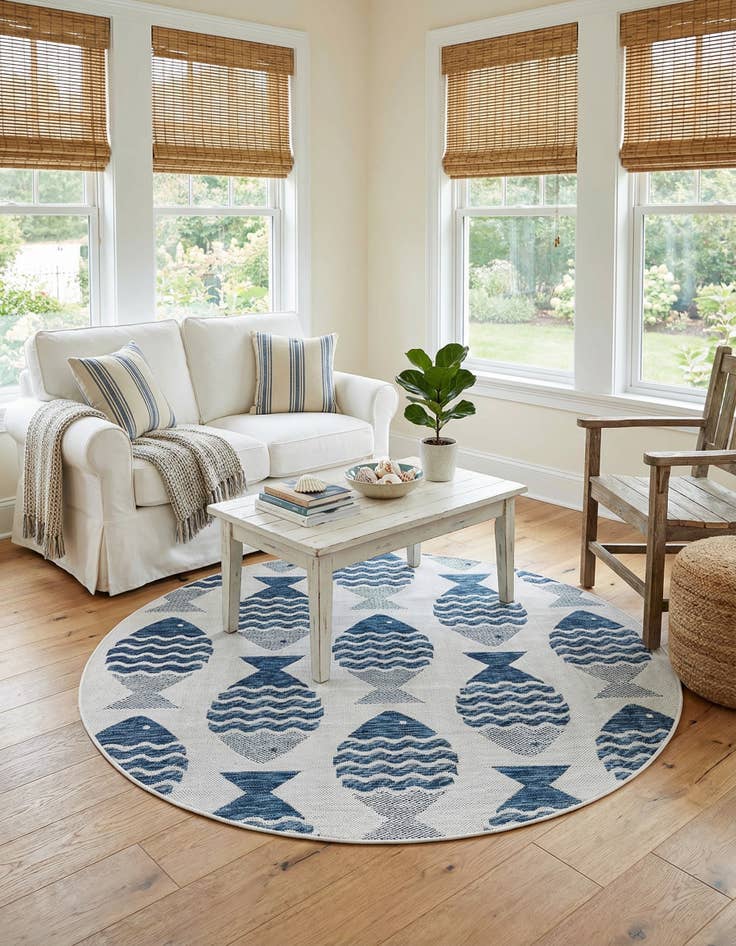 Detail image of 5' 3 x 5' 3  Washable Coastal Indoor / Outdoor Round Rug