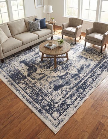 Slate Blue and Ivory Monte Carlo Square Rug