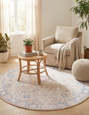 Beige Washable Timeless Round Rug