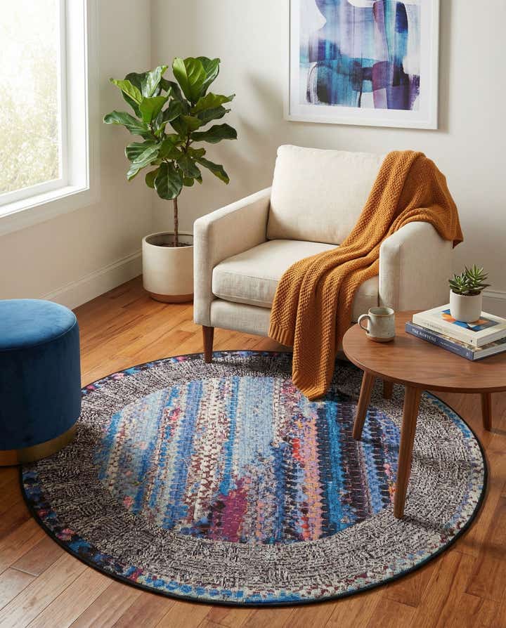 4' x 4' Easy-Clean Modern Indoor / Outdoor Round Rug