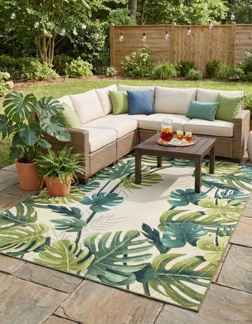 9' x 12' Easy-Clean Botanical Indoor / Outdoor Rug