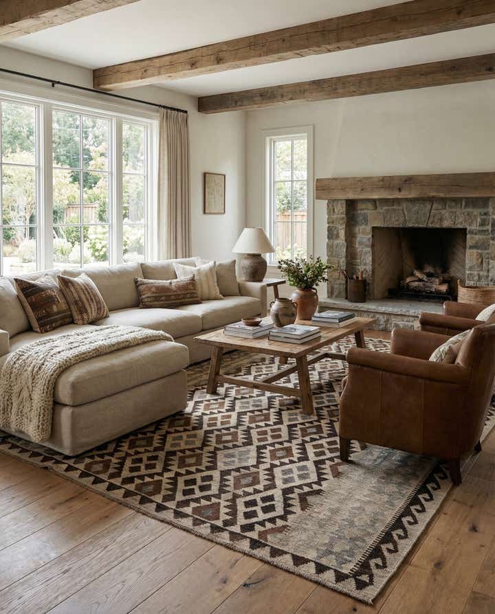 6' 10 x 9' 8 Hand Woven Kilim Maymana Wool Rug