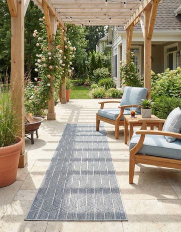 Light Blue Easy-Clean Lattice Indoor / Outdoor Runner Rug