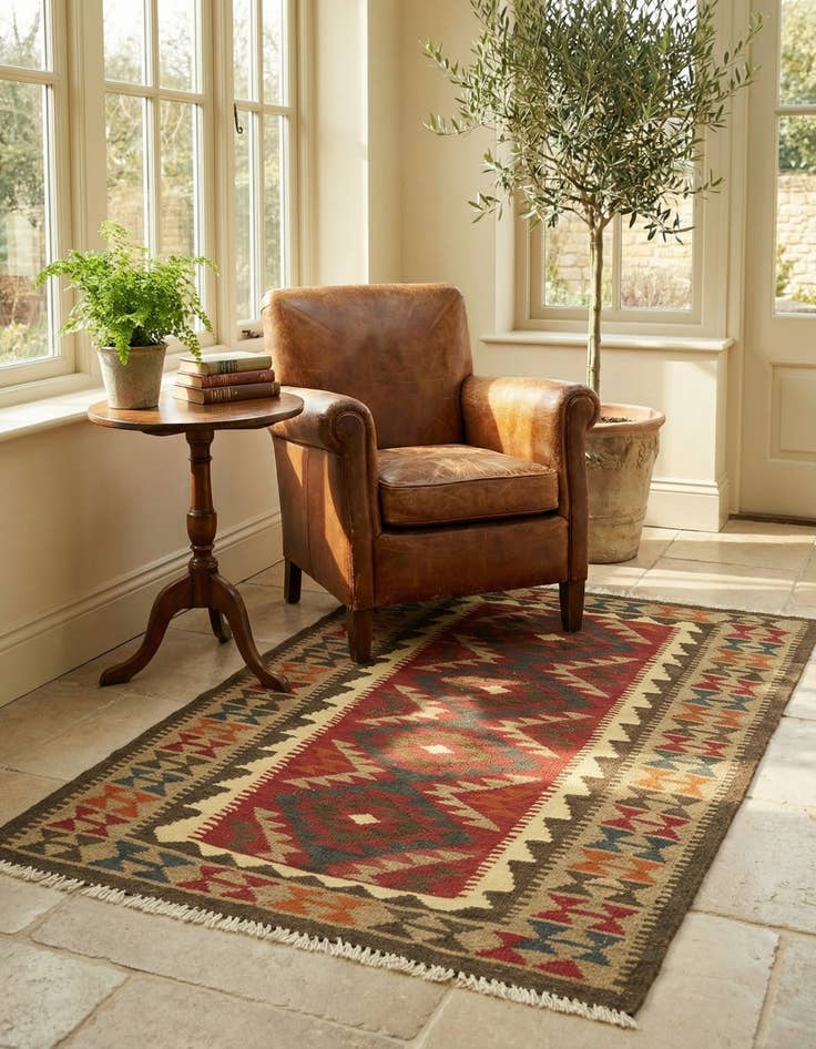 Detail image of 3' 3 x 4' 10  Hand Woven Kilim Maymana Wool Rug