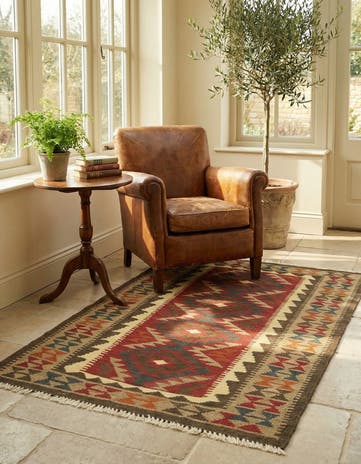 3' 3 x 4' 10 Hand Woven Kilim Maymana Wool Rug