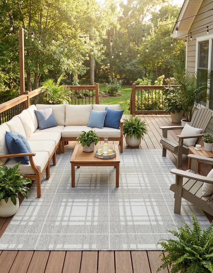 Detail image of 7' 10 x 10'  Washable Checkered Indoor / Outdoor Rug