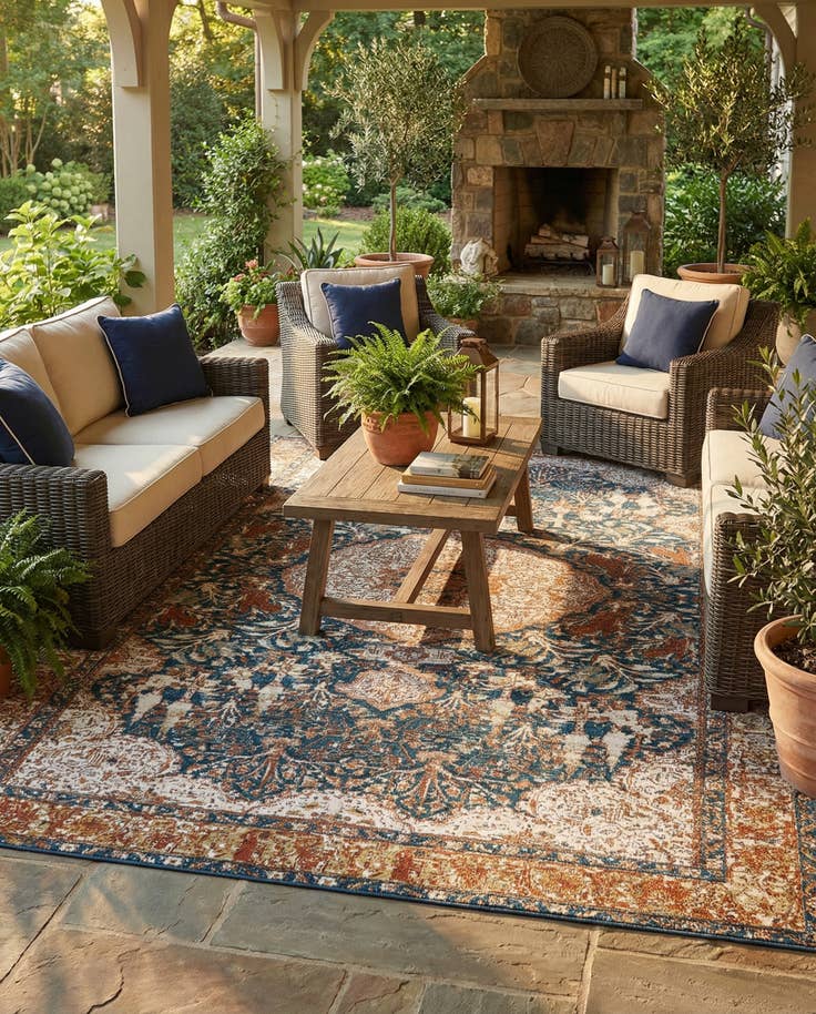 Detail image of 7' 10 x 10' Easy-Clean Traditional Indoor / Outdoor Rug