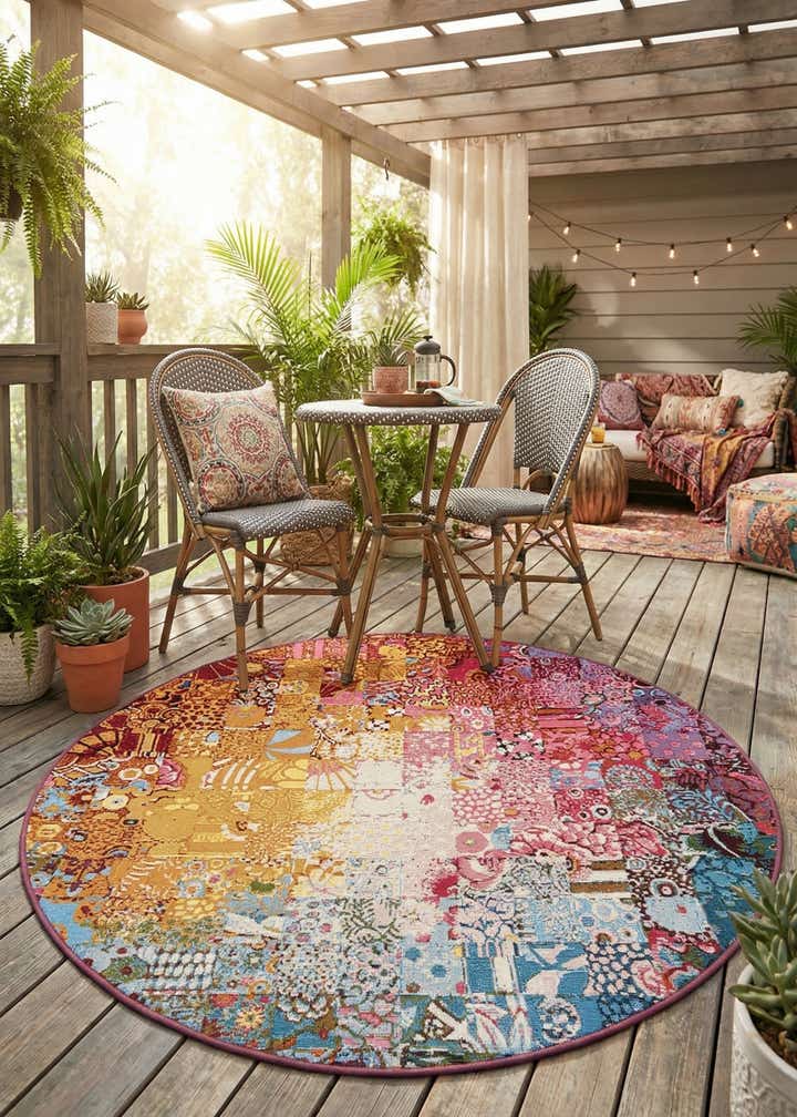 5' x 5' Easy-Clean Modern Indoor / Outdoor Round Rug