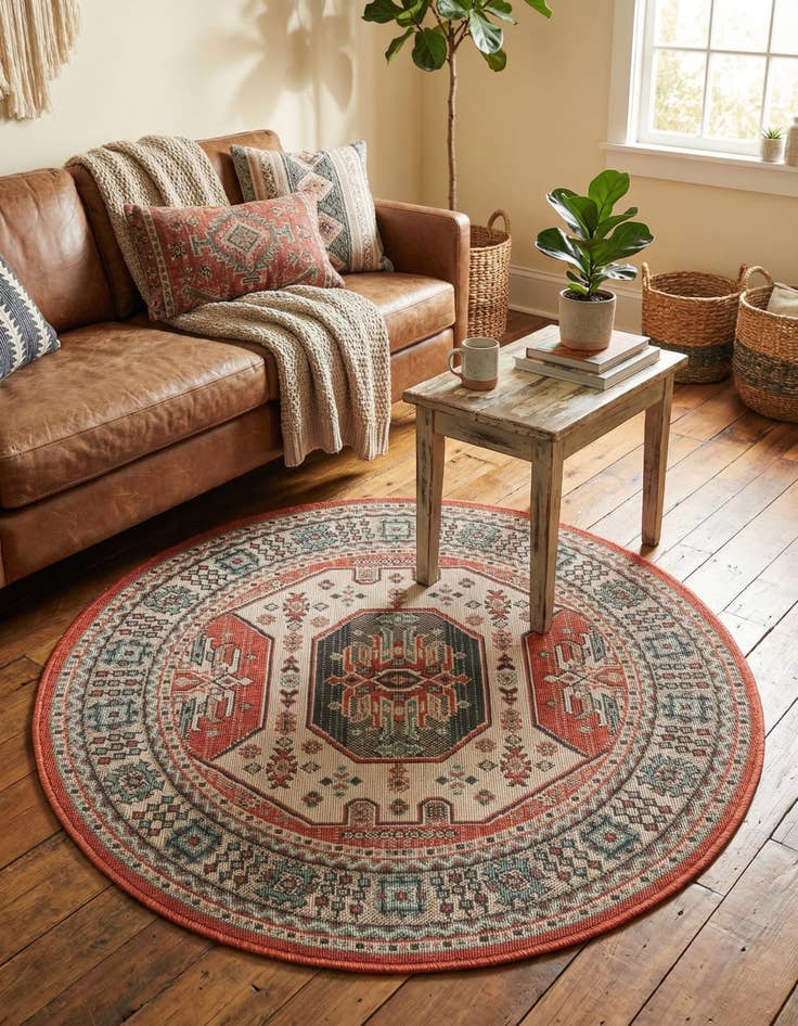 Detail image of  4' x 4'  Washable Traditional Indoor / Outdoor Round Rug