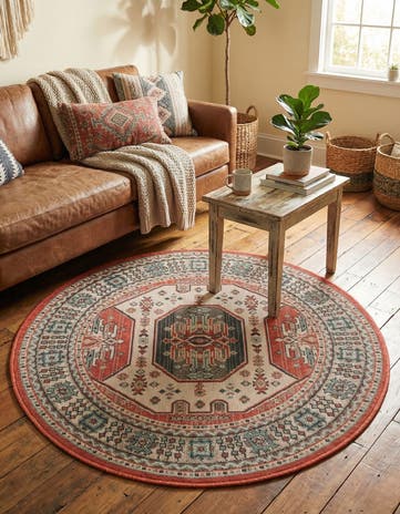 4' x 4' Easy-Clean Traditional Indoor / Outdoor Round Rug