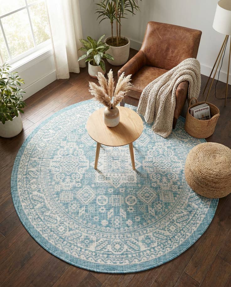 Detail image of 5' 3 x 5' 3 Easy-Clean Aztec Indoor / Outdoor Round Rug