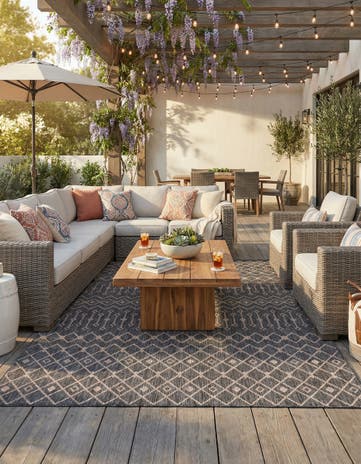 Charcoal Gray Easy-Clean Lattice Indoor / Outdoor Rug