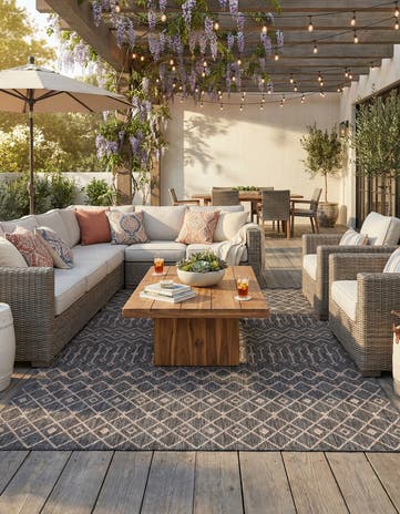 Charcoal Gray Easy-Clean Lattice Indoor / Outdoor Rug