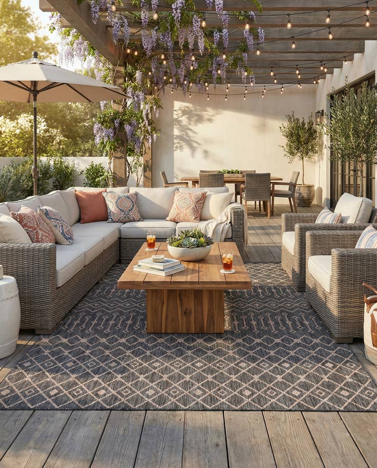 Detail image of 10' x 13' Easy-Clean Lattice Indoor / Outdoor Rug