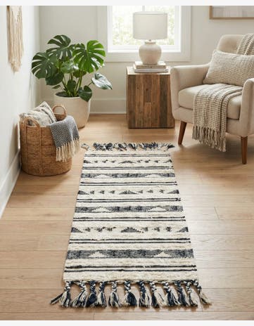 Navy Blue Hand Woven Arizona Wool Runner Rug