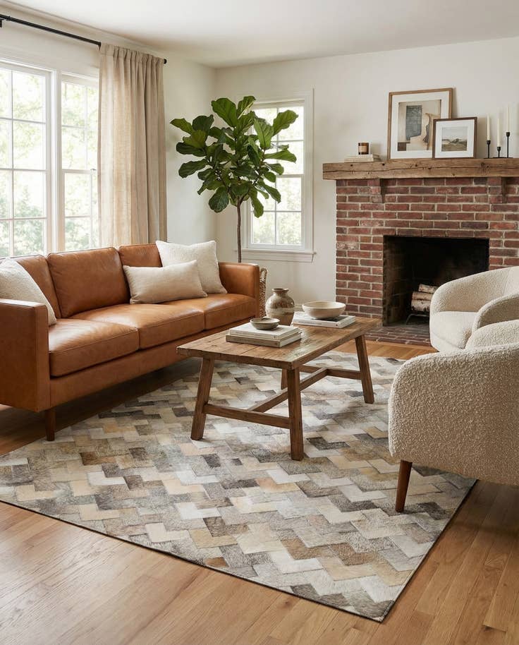 Detail image of 4' 1 x 5' 11 Cowhide Stocks Rug