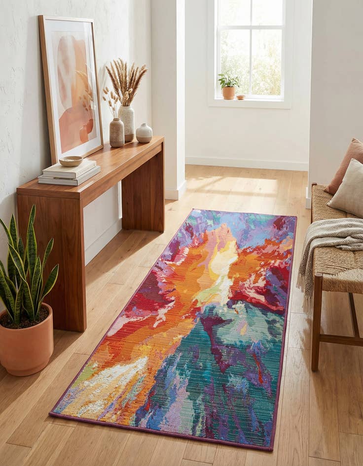 Detail image of 2' 7 x 5' 3  Washable Modern Indoor / Outdoor Runner Rug
