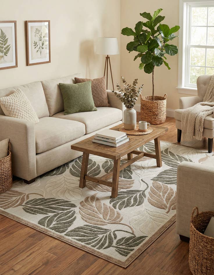 Detail image of 7' x 10'  Washable Botanical Indoor / Outdoor Rug