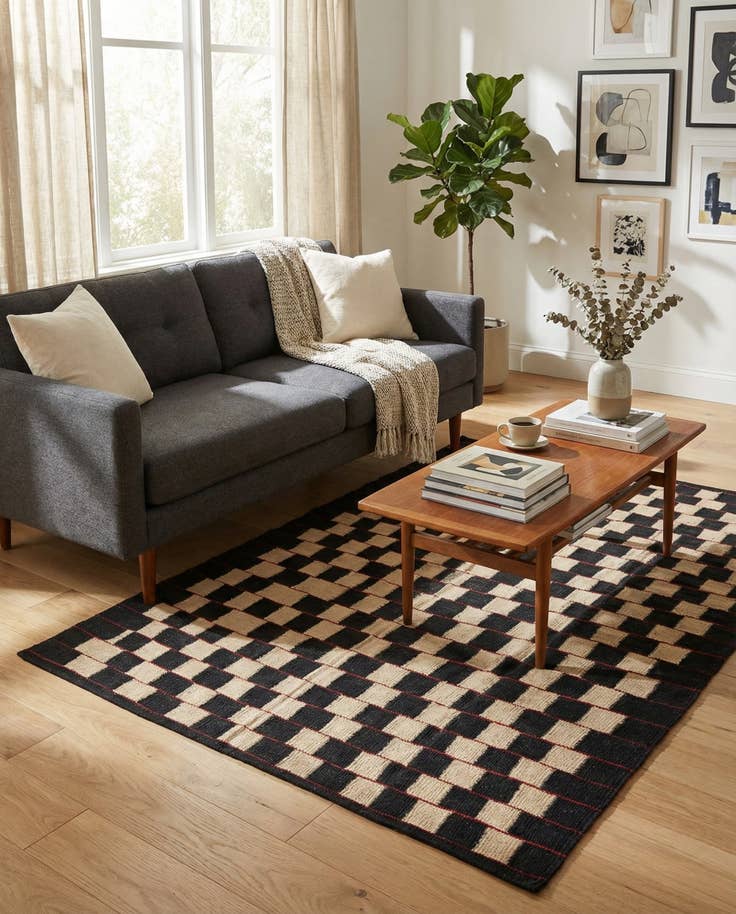 Detail image of 4' 2 x 5' 9 Hand Woven Kilim Modern Wool Rug