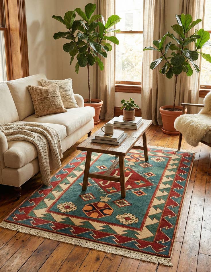 Detail image of 3' 2 x 4' 6  Hand Knotted Kazak Rug