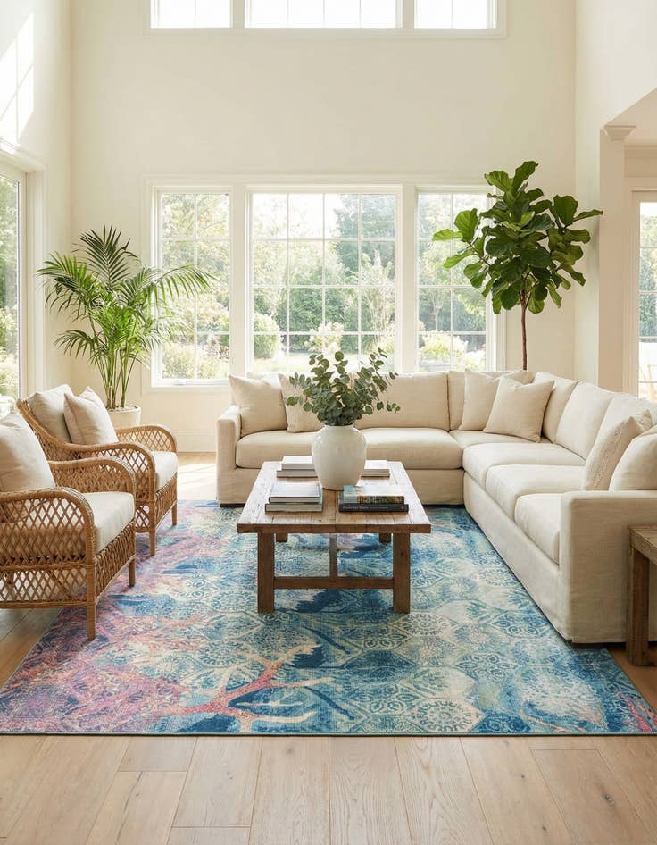 Detail image of  12' x 12'  Washable Coastal Indoor / Outdoor Square Rug