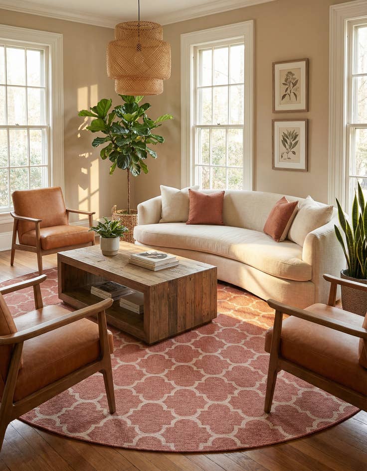 Detail image of 13' x 13'  Washable Trellis Indoor / Outdoor Round Rug