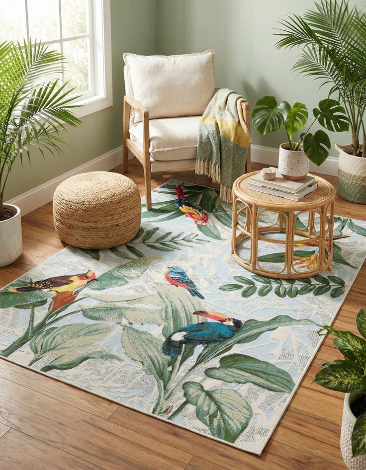 Detail image of 4' x 6' Easy-Clean Botanical Indoor / Outdoor Rug
