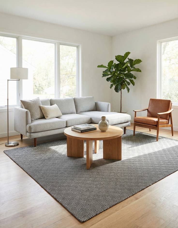 Detail image of 10' x 10'  Hand Woven Geo Trellis Flatweave Square Rug