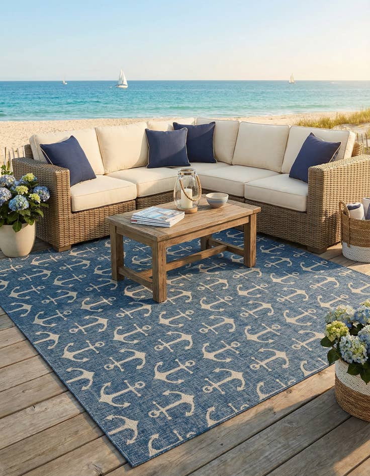 Detail image of  13' x 13'  Washable Coastal Indoor / Outdoor Square Rug