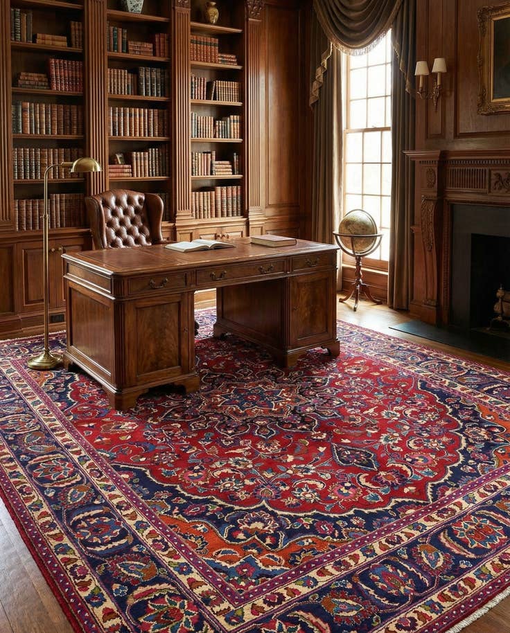 Detail image of 9' 8 x 13' Hand Knotted Mashad Persian Wool Rug