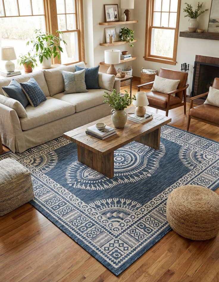 Detail image of  7' 10 x 7' 10  Washable Traditional Indoor / Outdoor Square Rug