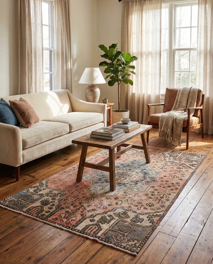 Detail image of 3' 7 x 5' 9 Hand Knotted Ultra Vintage Persian Wool Rug