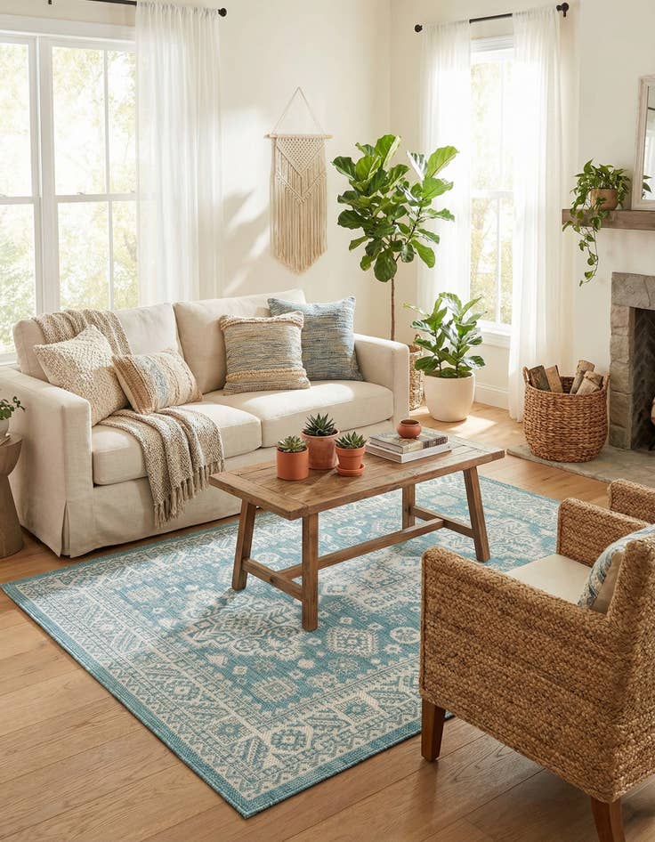 Detail image of 4' x 6'  Washable Aztec Indoor / Outdoor Rug