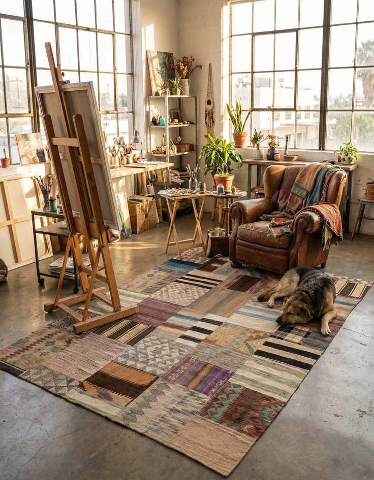 Detail image of 5' 6 x 8' 1  Hand Woven Kilim Patchwork Wool Rug