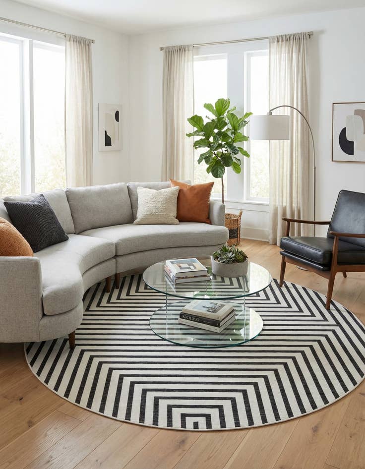 Detail image of  10' x 10'  Washable Modern Indoor / Outdoor Round Rug