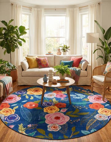 Blue Blossom Round Rug