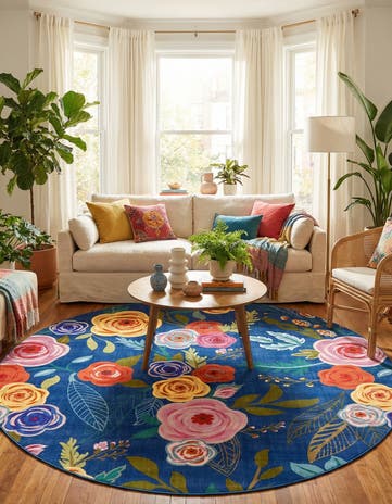 Blue Blossom Round Rug